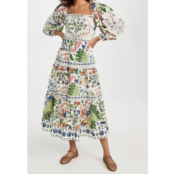 FARM Rio Summer Garden Embroidered Midi | Sz M - Picture 3 of 9